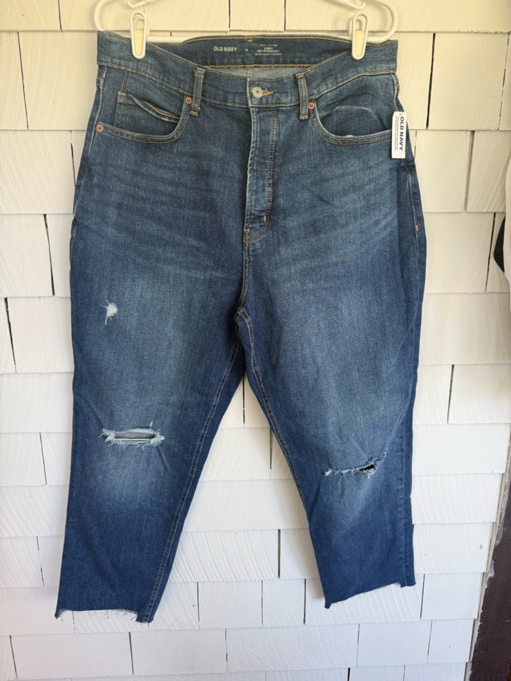 Old Navy NWT Women’s Distressed Dark Blue Straight Leg Jeans- 16